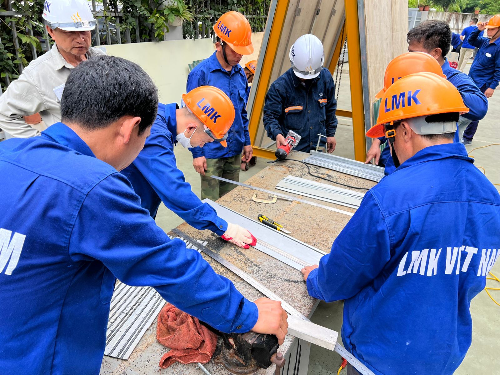 Images of construction workers practicing for Croatia orders