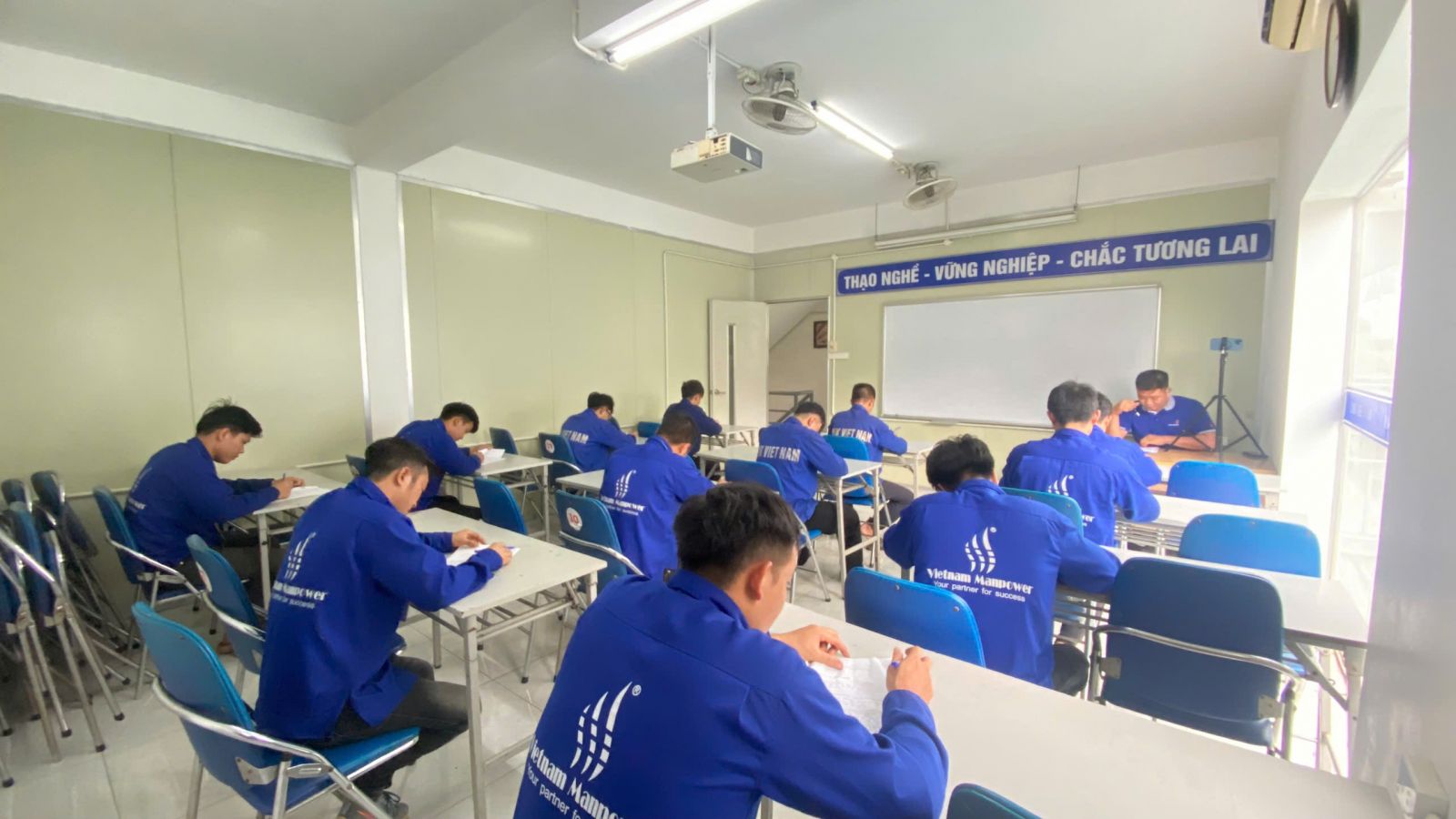 Vietnam Manpower Workers Prepare for Welder Theory Test to Pursue Career Opportunities in Romania